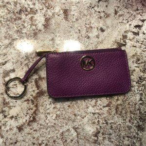 Michael Kors Purple leather Key chain coin purse.